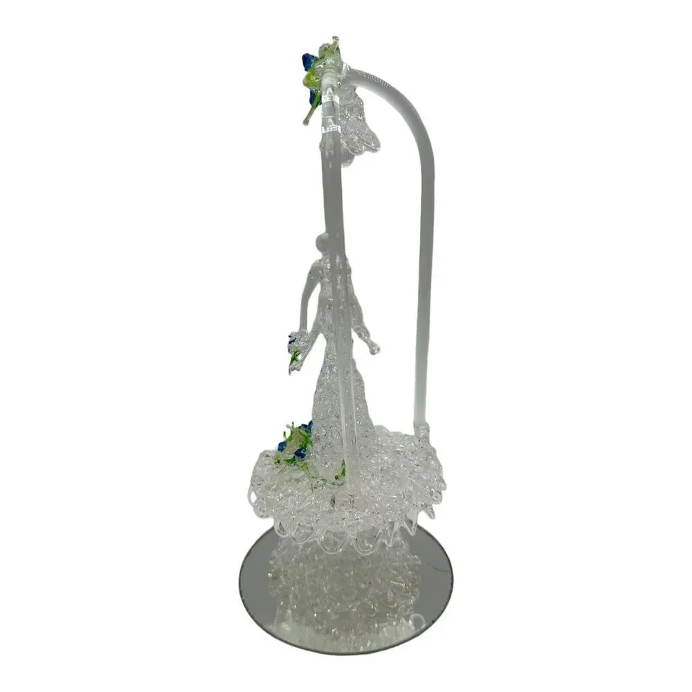 VTG Clear Blown Glass‎ Wedding Cake Topper Bride Groom 10